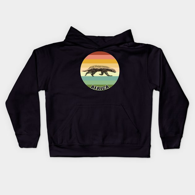 Honey Badger on the Prowl on Vintage Retro Africa Sunset Kids Hoodie by scotch